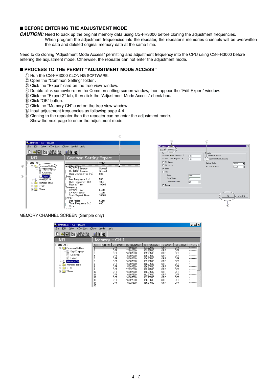 Icom IC-FR3000 manual Before Entering the Adjustment Mode, Process to the Permit Adjustment Mode Access 