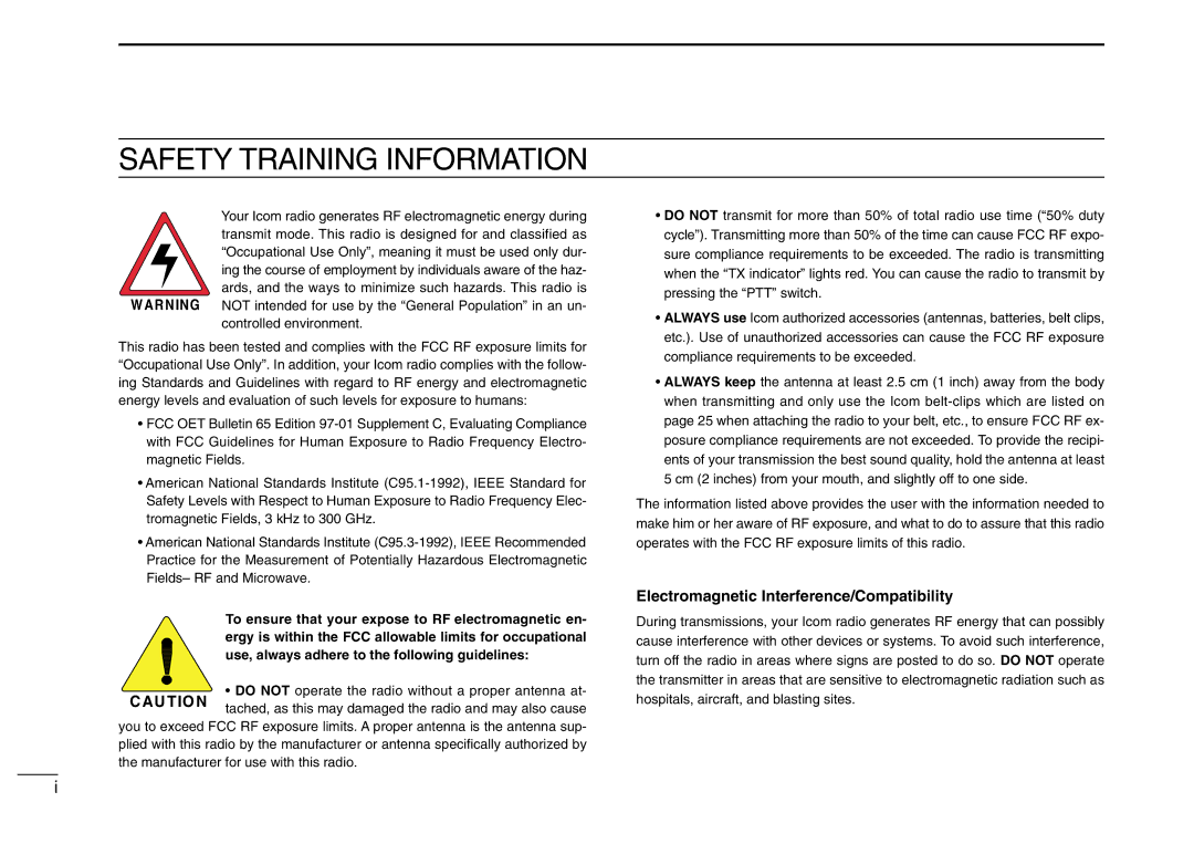 Icom IC-M2A instruction manual Safety Training Information 