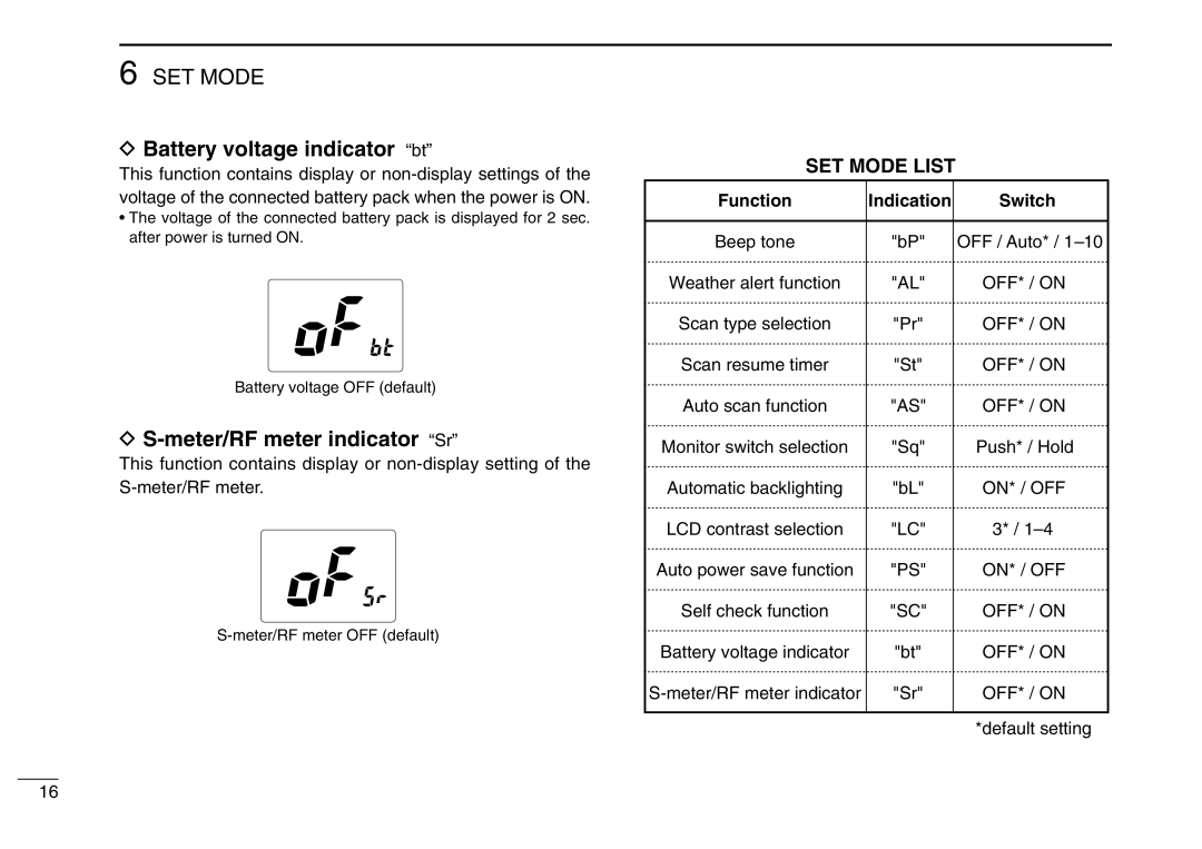 Icom IC-M2A instruction manual Battery voltage indicator bt, Meter/RF meter indicator Sr, Function Indication Switch 