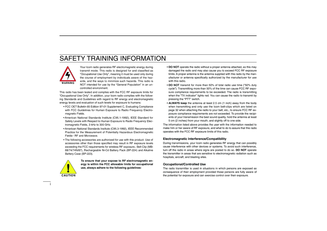 Icom IC-M32 instruction manual Safety Training Information 