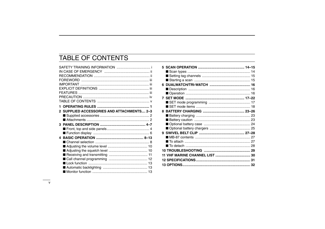 Icom IC-M32 instruction manual Table of Contents 