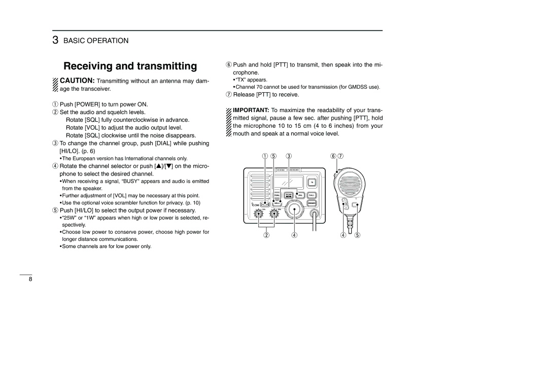 Icom IC-M501EURO instruction manual Receiving and transmitting 