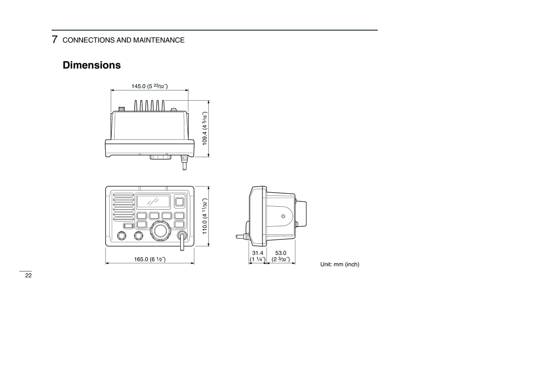 Icom IC-M501EURO instruction manual Dimensions 