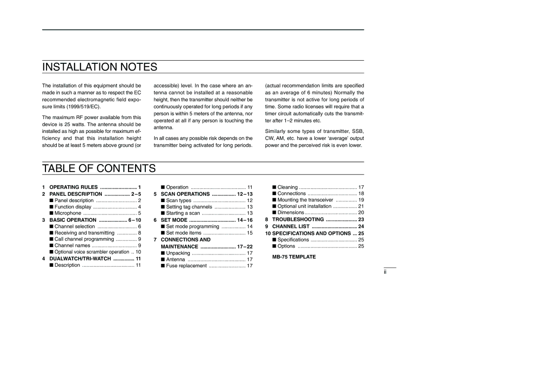 Icom IC-M501EURO instruction manual Installation Notes 