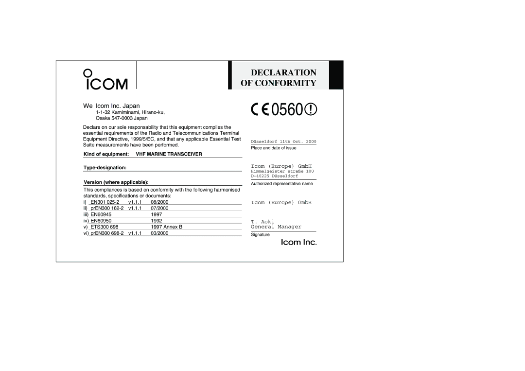 Icom IC-M501EURO instruction manual 0560 