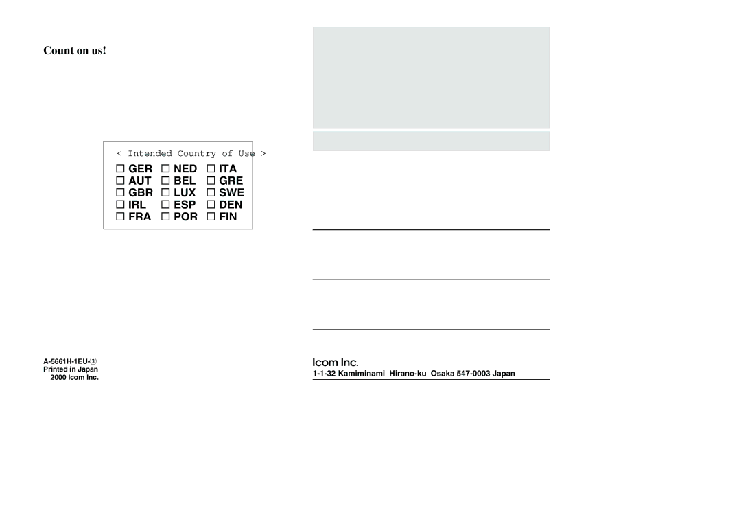 Icom IC-M501EURO instruction manual Count on us 