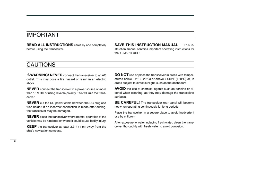 Icom IC-M501EURO instruction manual 