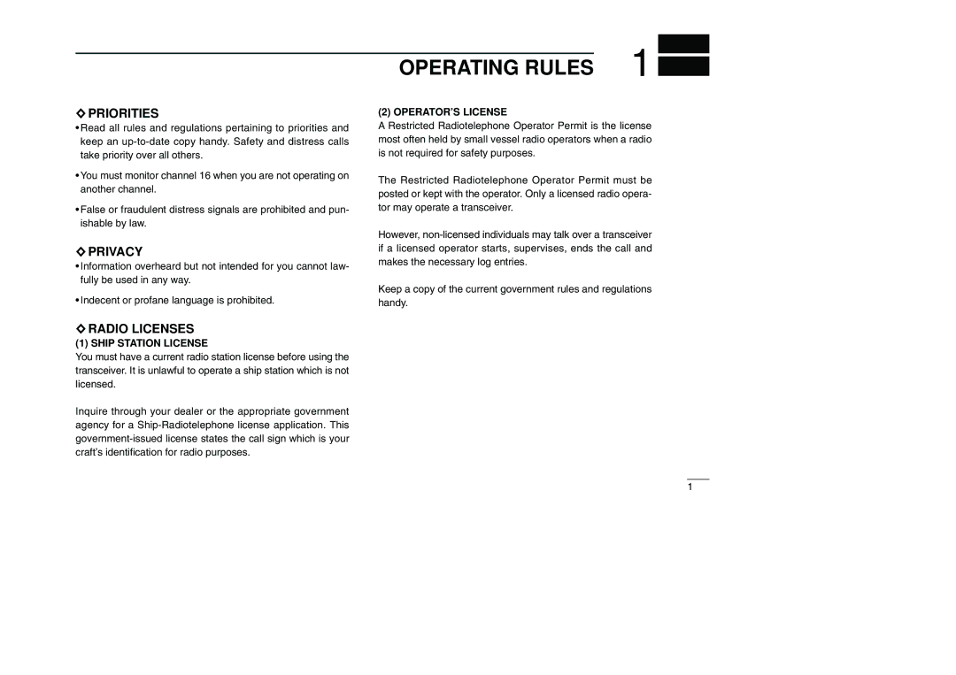 Icom IC-M501EURO instruction manual Operating Rules, Ship Station License, OPERATOR’S License 