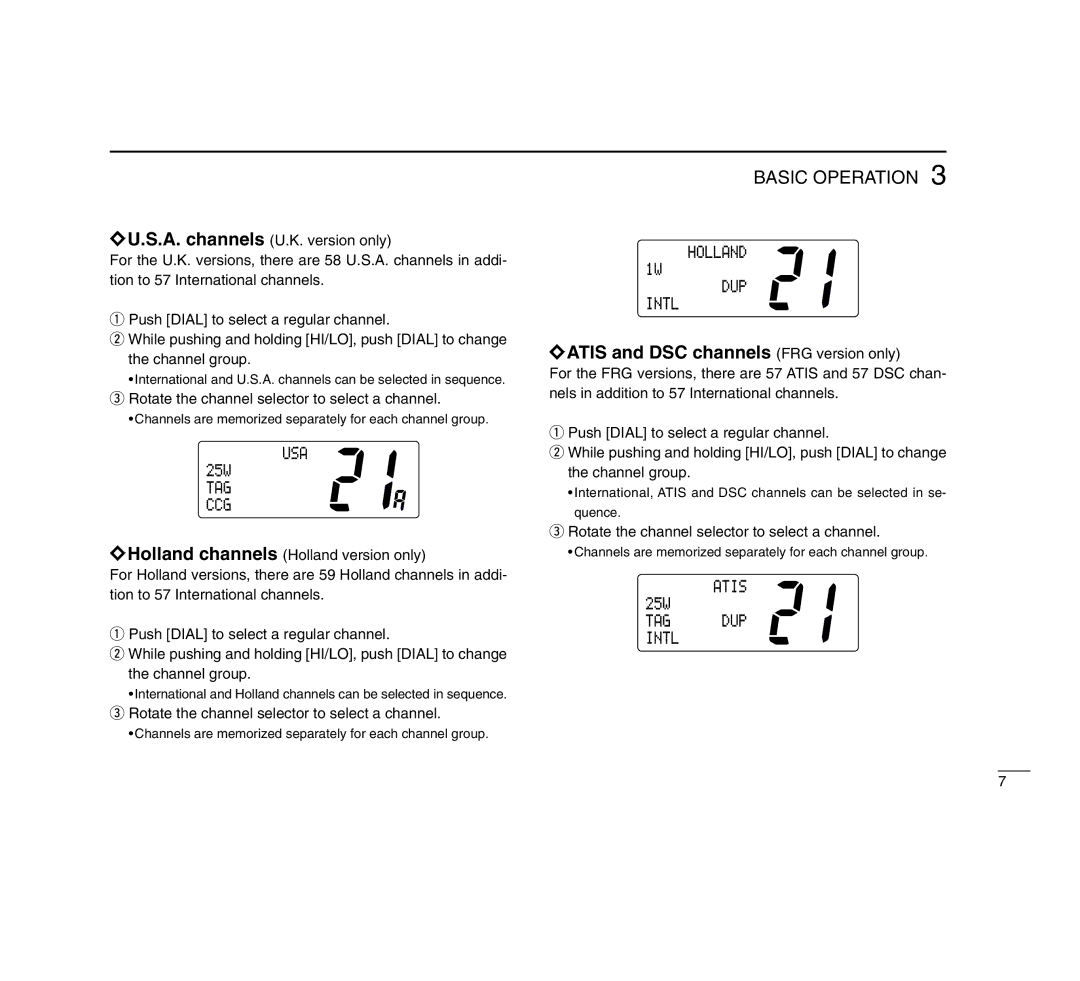 Icom IC-M503 Basic Operation, Atis and DSC channels FRG version only, Rotate the channel selector to select a channel 