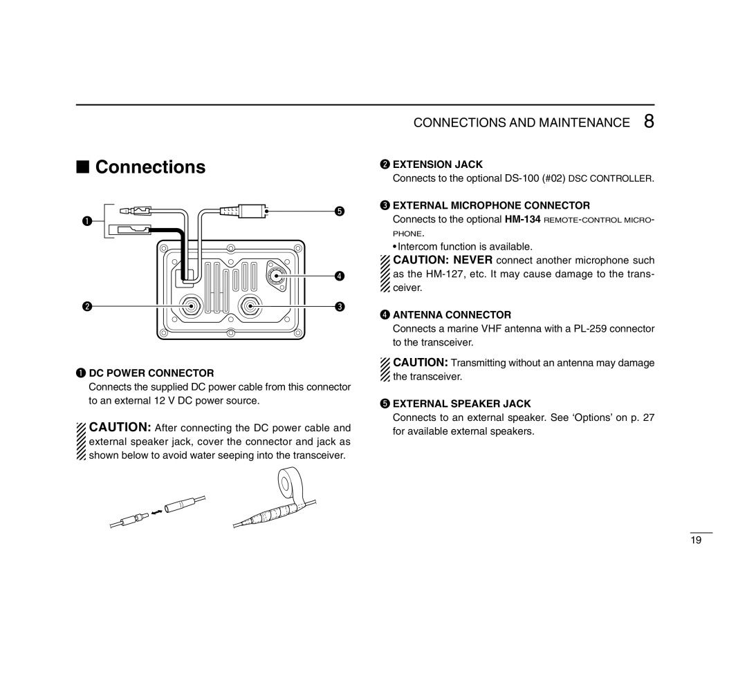 Icom IC-M503 instruction manual Connections and Maintenance 