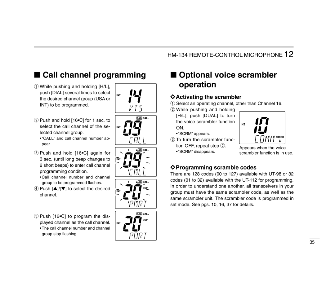 Icom IC-M503 instruction manual Programming scramble codes, Push Y/Z to select the desired channel 