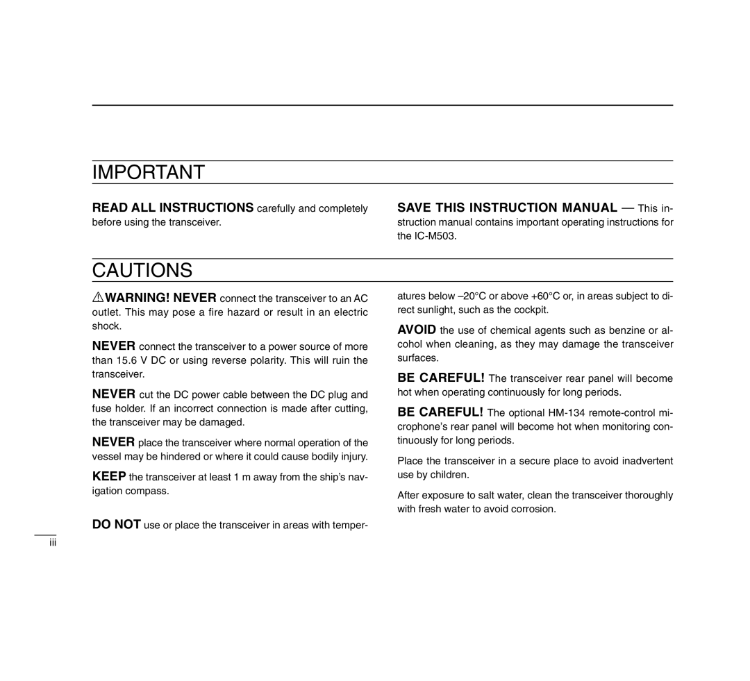 Icom IC-M503 instruction manual 