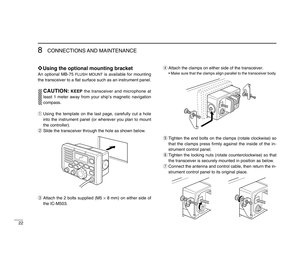 Icom IC-M503 instruction manual ï Using the optional mounting bracket 