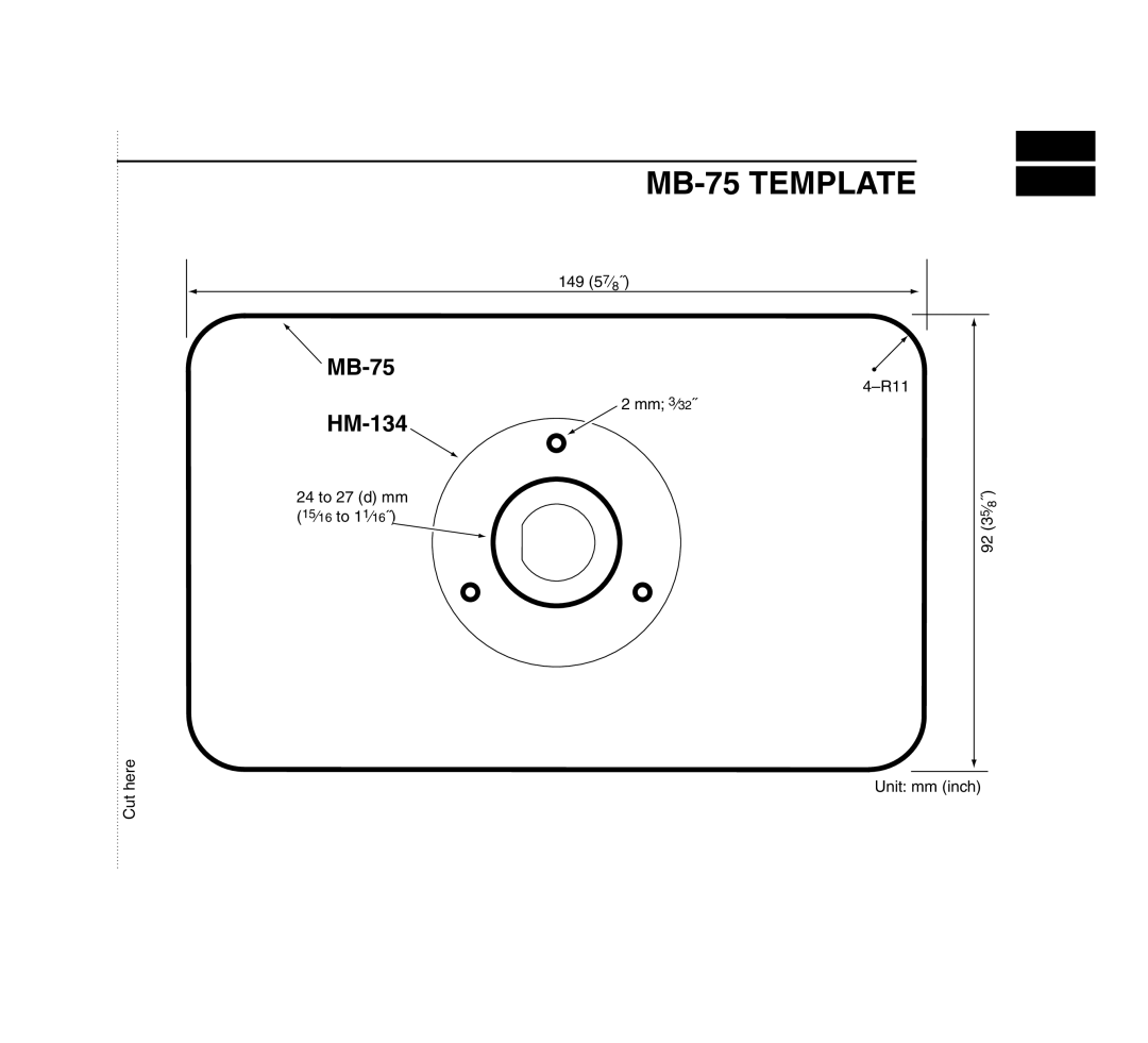 Icom IC-M503 instruction manual MB-75 TEMPLATE, HM-134 