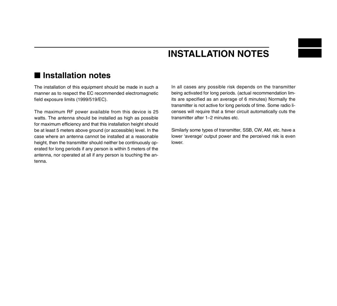 Icom IC-M503 instruction manual Installation Notes, Installation notes 