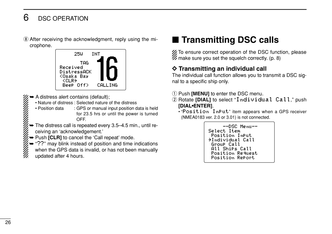 Icom IC-M504 instruction manual Transmitting DSC calls, Transmitting an individual call 