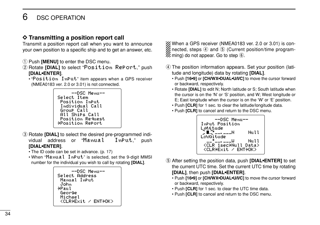 Icom IC-M504 instruction manual Transmitting a position report call 