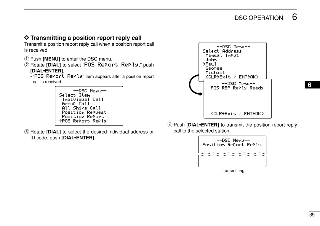 Icom IC-M504 instruction manual Transmitting a position report reply call 