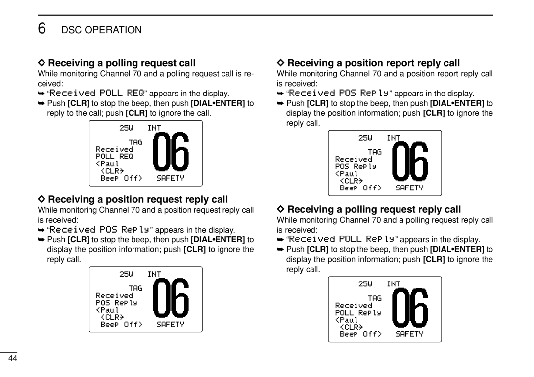 Icom IC-M504 instruction manual Receiving a polling request call, Receiving a position request reply call 