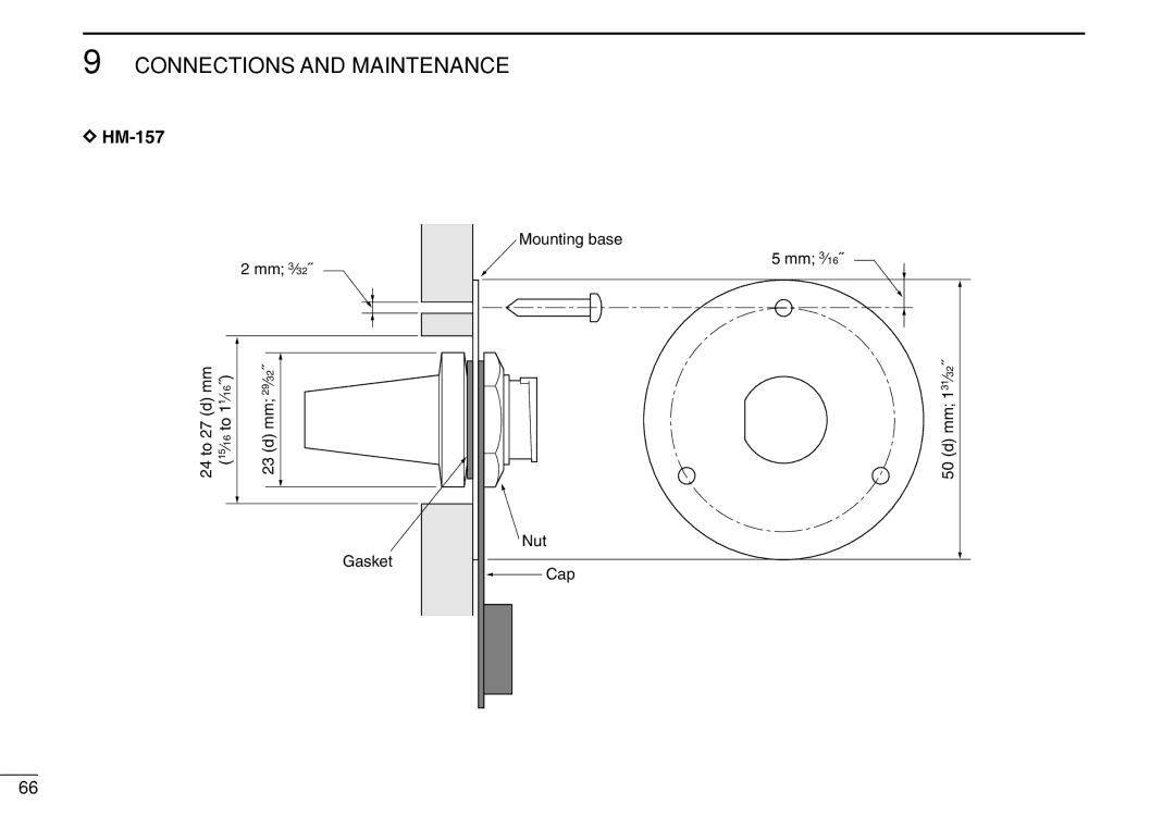 Icom IC-M504 instruction manual Mm 131⁄32˝ Nut Cap 