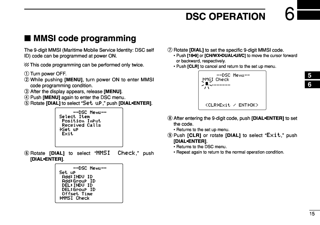 Icom IC-M504 instruction manual Dsc Operation, MMSI code programming 