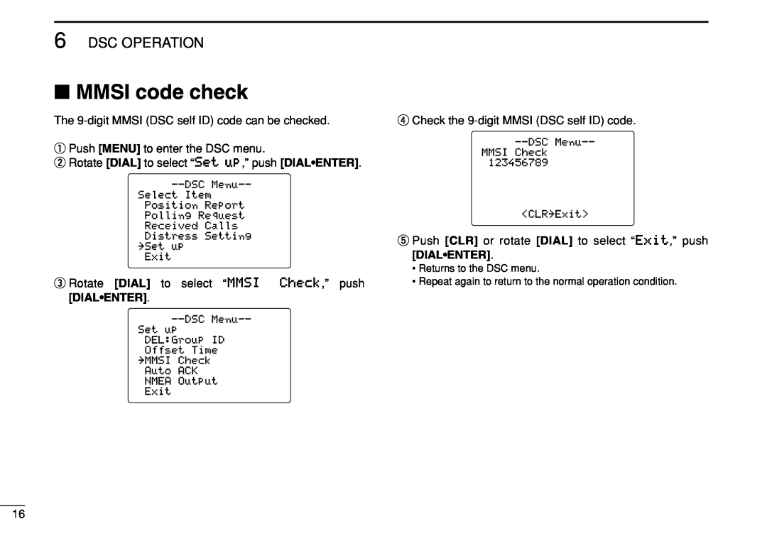 Icom IC-M504 instruction manual MMSI code check, Dsc Operation 