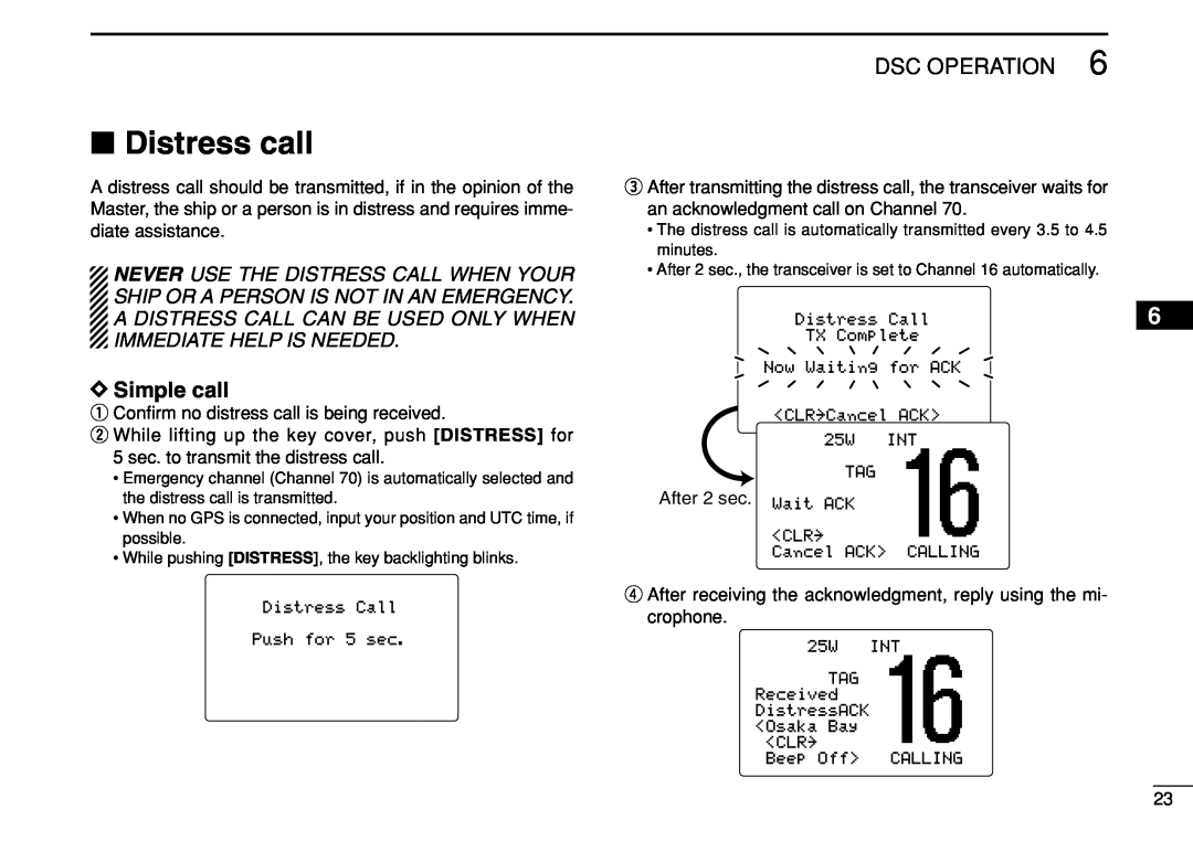 Icom IC-M504 instruction manual Distress call, DSimple call, Dsc Operation 