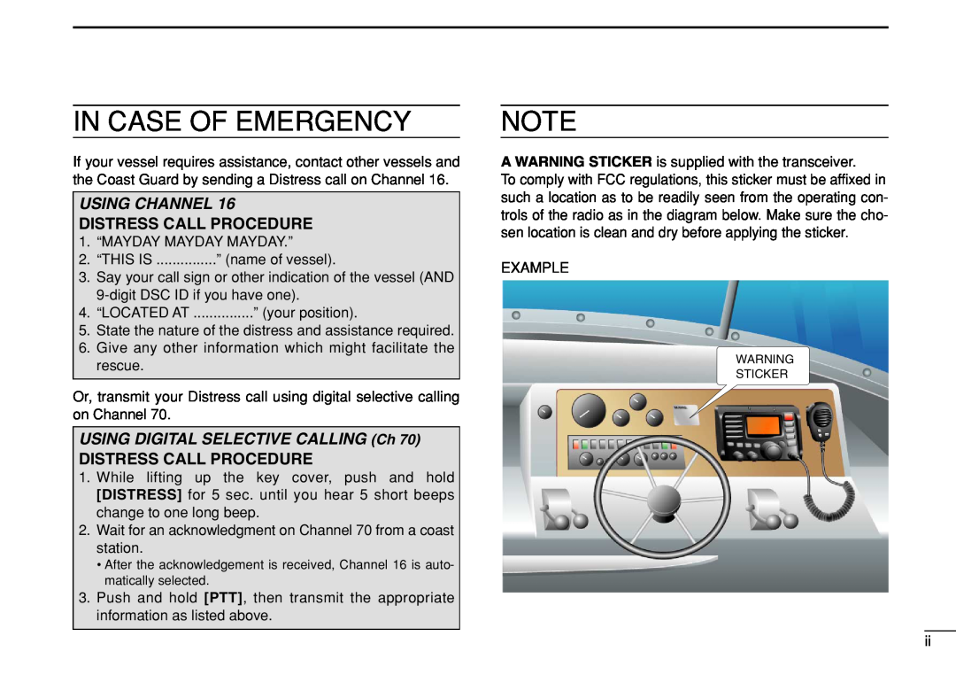 Icom IC-M504 In Case Of Emergency, Distress Call Procedure, Using Channel, USING DIGITAL SELECTIVE CALLING Ch 
