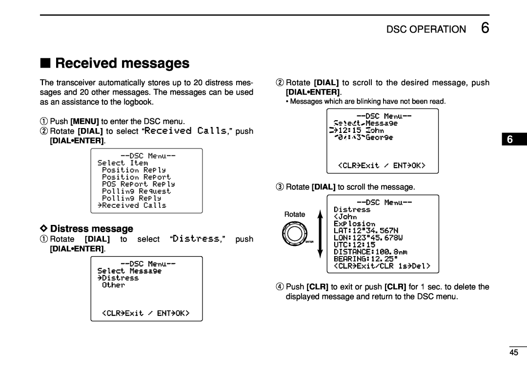 Icom IC-M504 instruction manual Received messages, DDistress message, Dsc Operation 