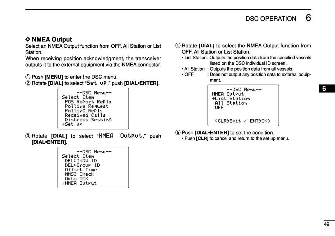 Icom IC-M504 instruction manual DNMEA Output, Dsc Operation 