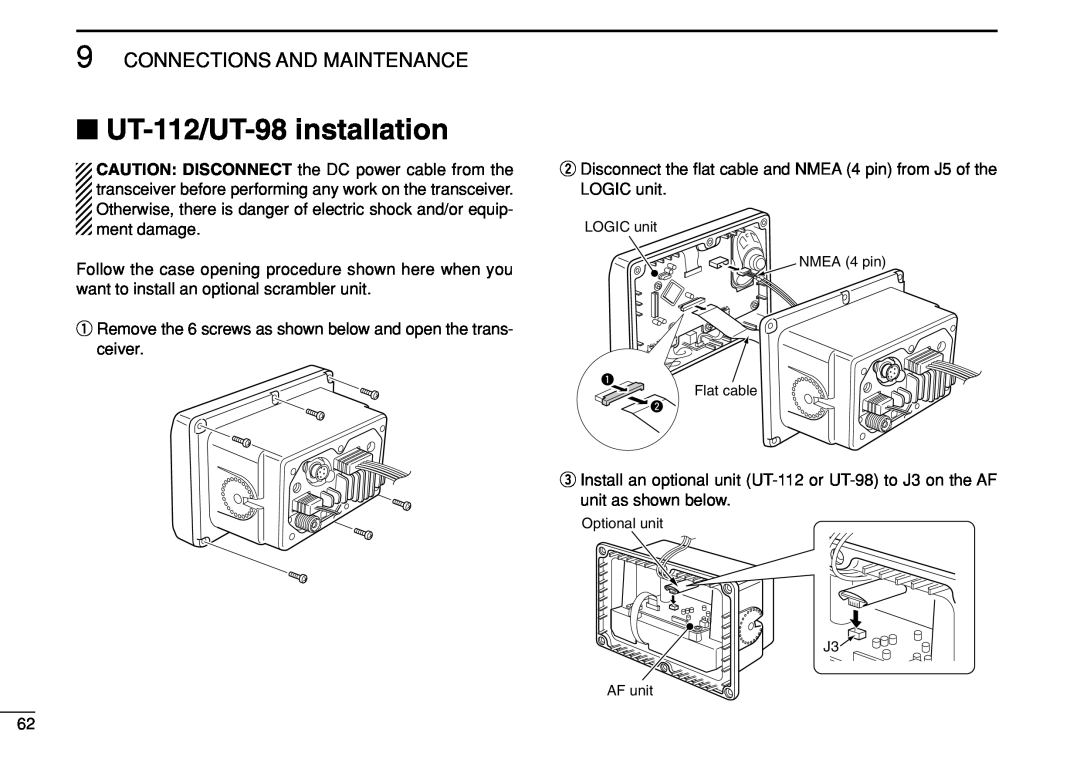Icom IC-M504 instruction manual UT-112/UT-98installation, Connections And Maintenance 