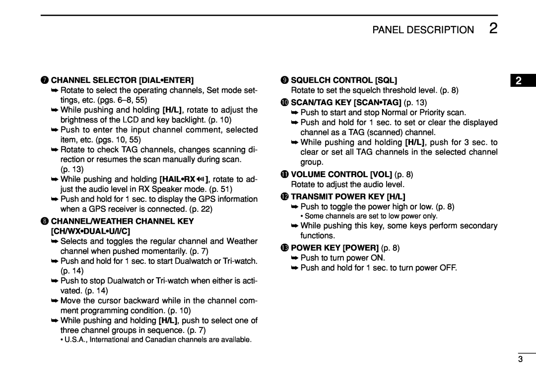 Icom IC-M504 Panel Description, uCHANNEL SELECTOR DIAL•ENTER, iCHANNEL/WEATHER CHANNEL KEY CH/WX•DUAL•U/I/C 