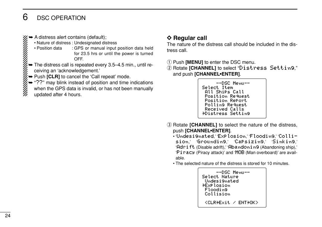 Icom IC-M505 instruction manual Regular call, Distress alert contains default 