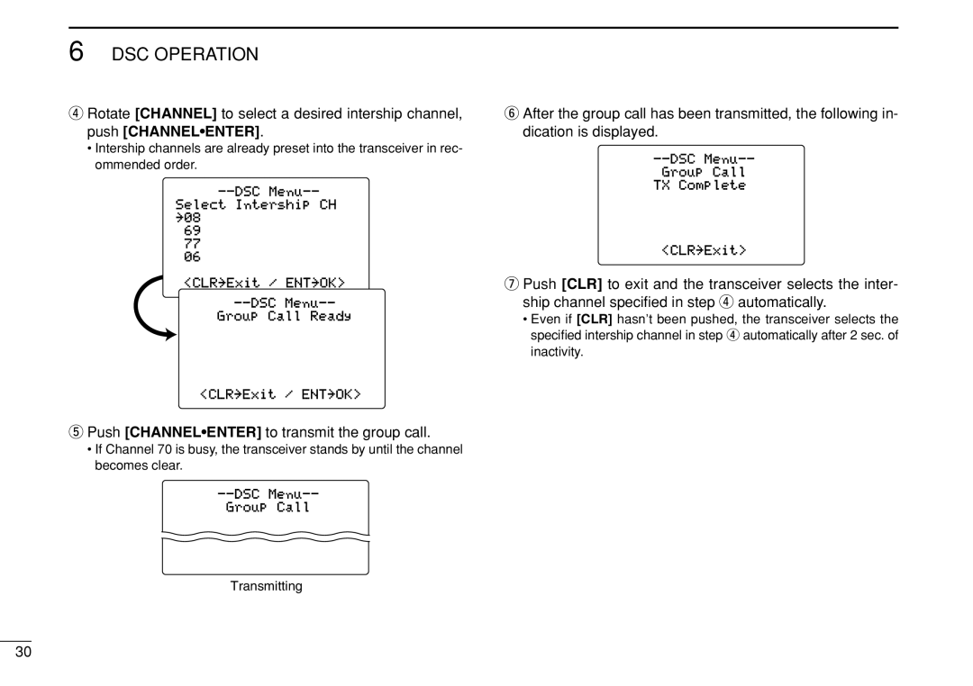 Icom IC-M505 instruction manual Push Channelenter to transmit the group call 