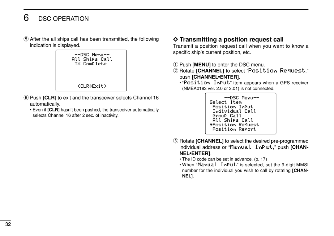 Icom IC-M505 instruction manual Transmitting a position request call 