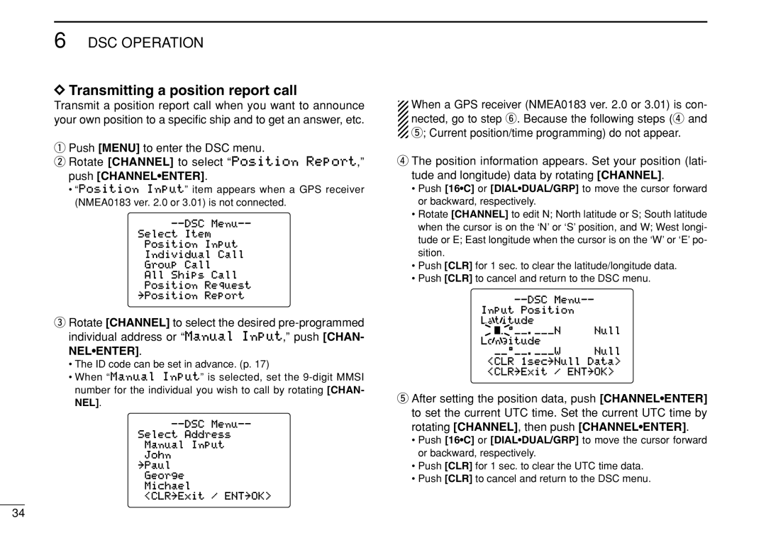 Icom IC-M505 instruction manual Transmitting a position report call 