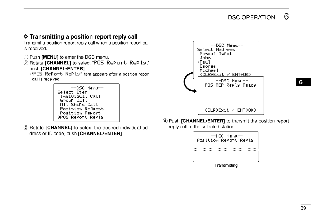 Icom IC-M505 instruction manual Transmitting a position report reply call 