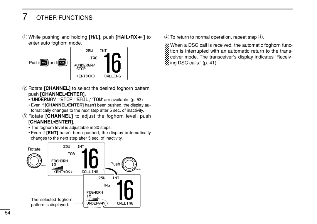 Icom IC-M505 instruction manual Selected foghorn 