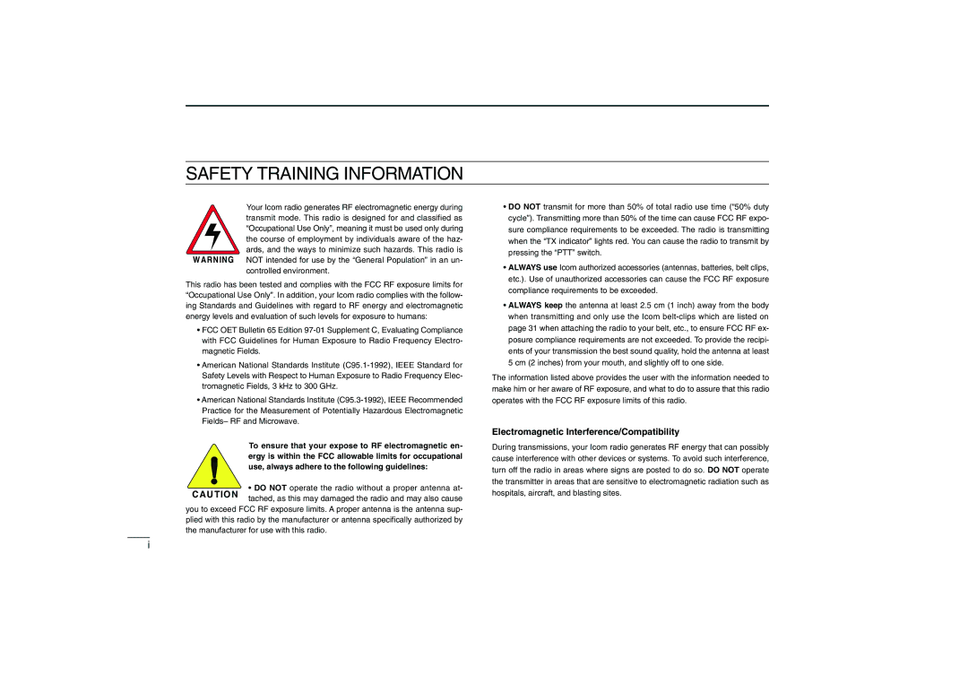 Icom IC-M88 instruction manual Safety Training Information 