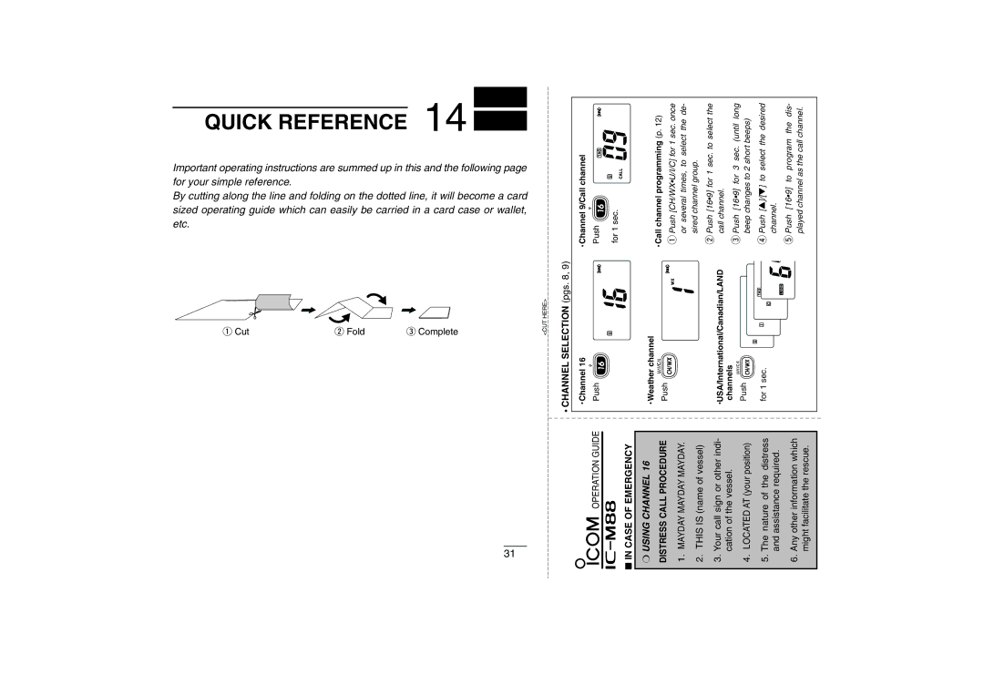 Icom IC-M88 instruction manual Quick Reference, IM88 