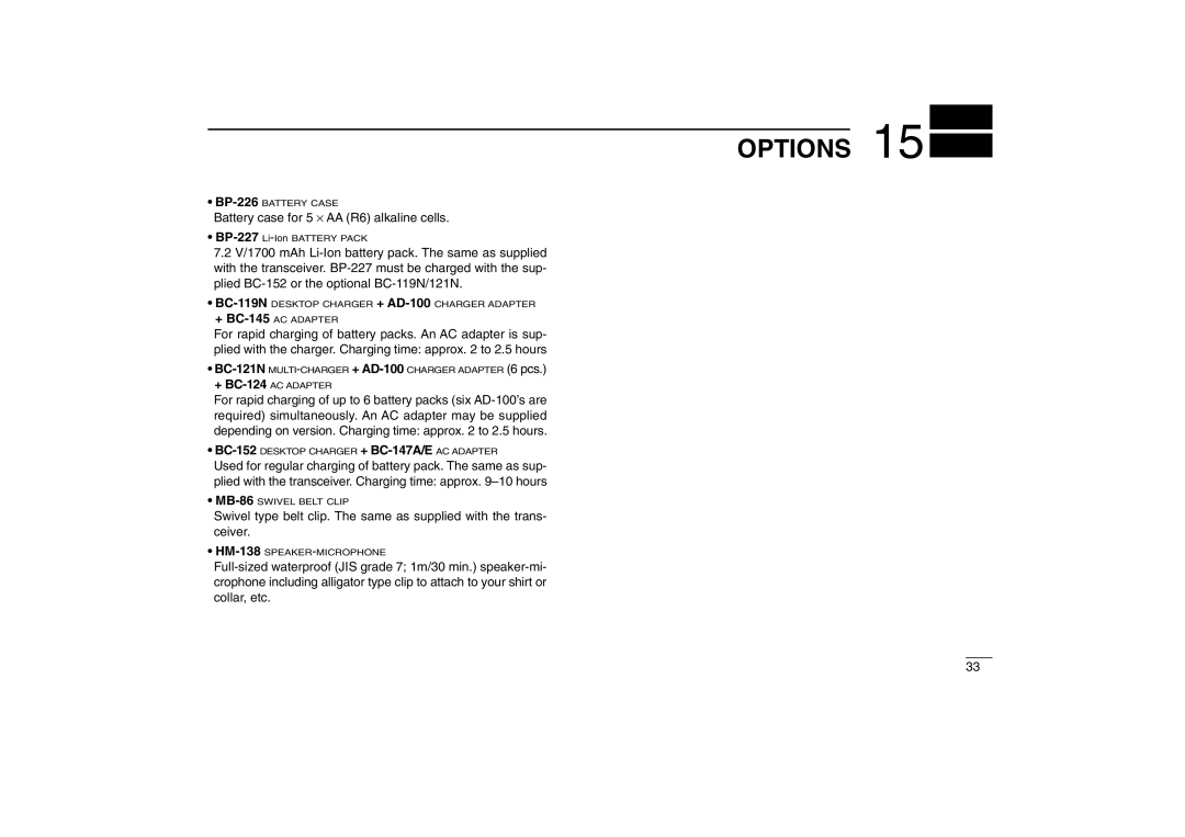 Icom IC-M88 instruction manual Options 