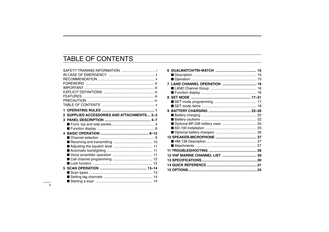 Icom IC-M88 instruction manual Table of Contents 