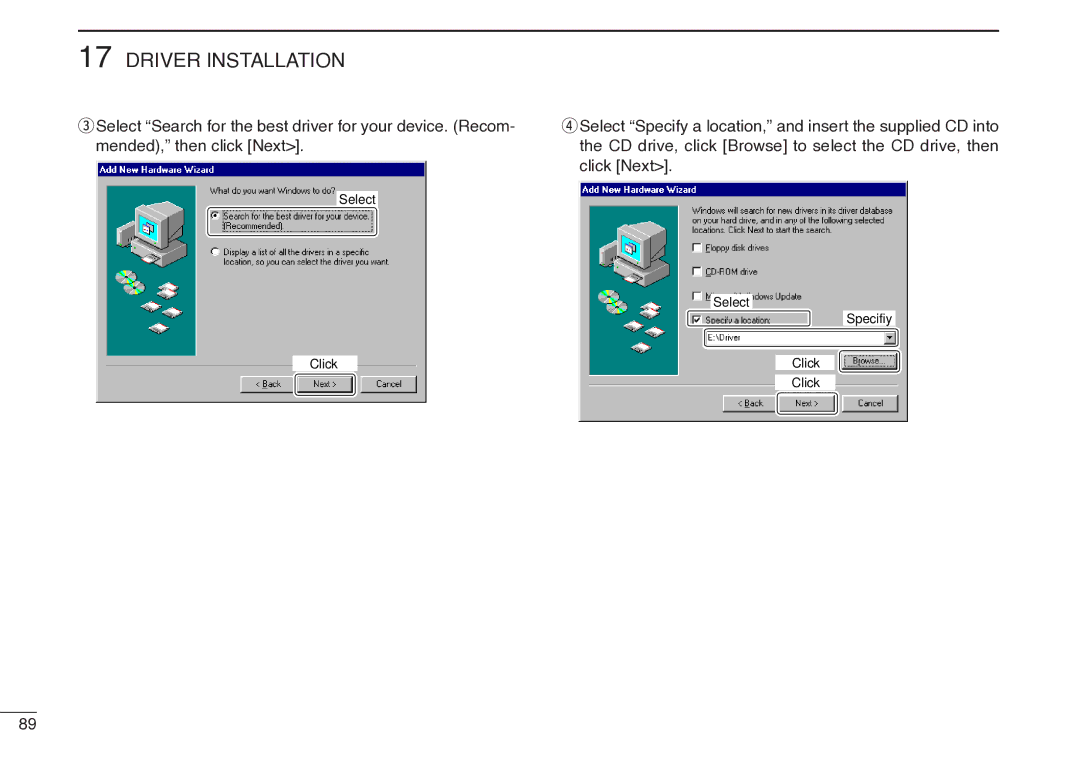 Icom IC-R20 instruction manual Select Click 