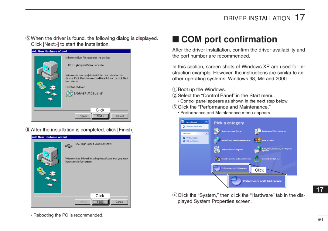 Icom IC-R20 instruction manual COM port conﬁrmation, After the installation is completed, click Finish 