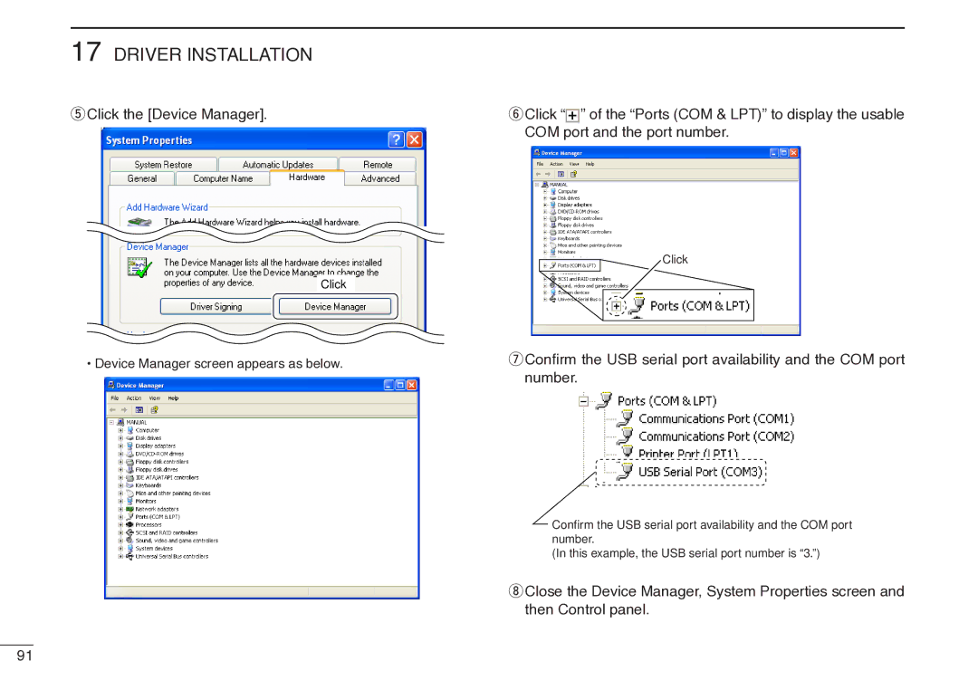 Icom IC-R20 instruction manual Click the Device Manager 