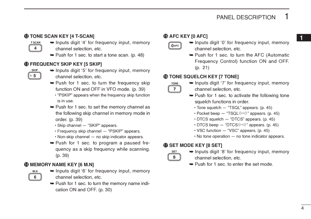 Icom IC-R20 instruction manual Inputs digit ‘5’ for frequency input, memory, Inputs digit ‘0’ for frequency input, memory 