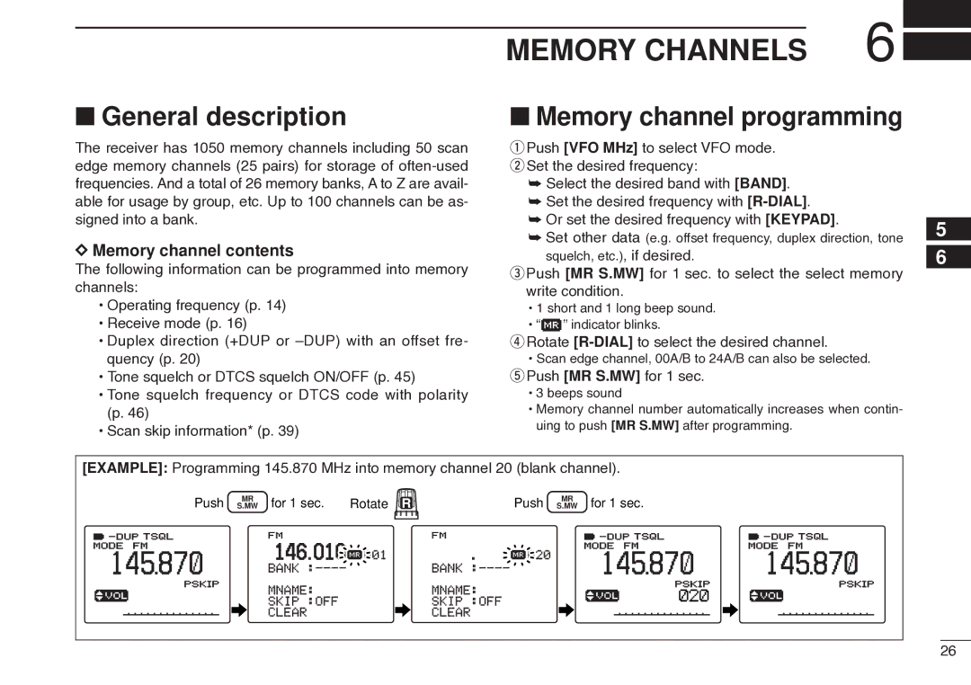 Icom IC-R20 instruction manual Memory Channels, General description, Memory channel programming, Memory channel contents 