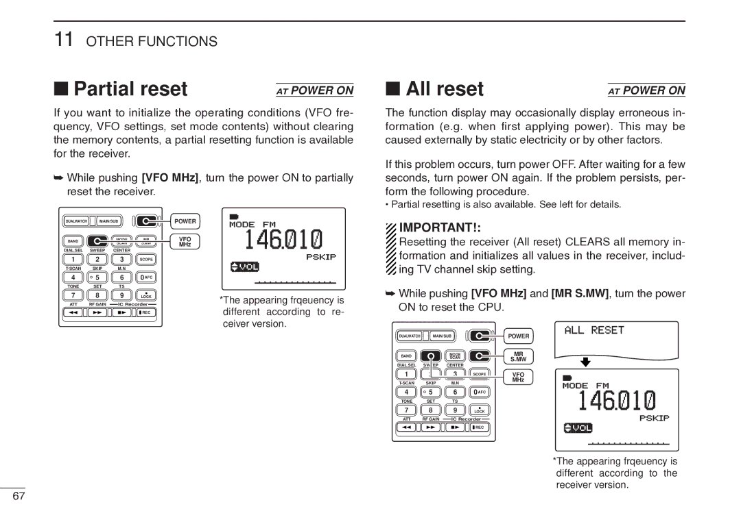 Icom IC-R20 instruction manual Partial reset 