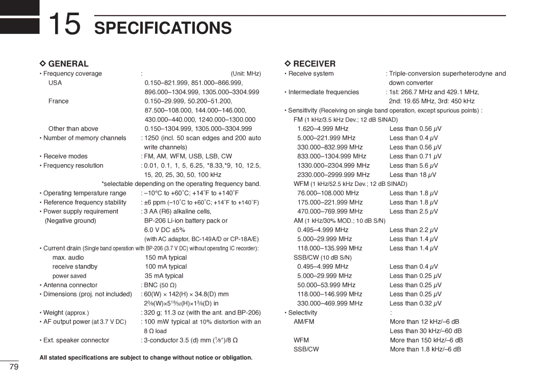 Icom IC-R20 instruction manual Specifications, General 