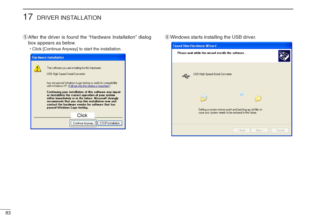 Icom IC-R20 instruction manual Windows starts installing the USB driver 